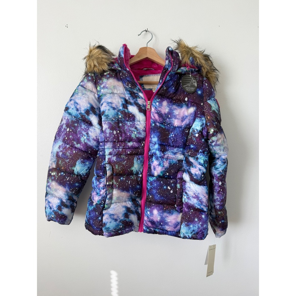 Madden Girl Girls Coat – Galaxy Print with Pink Fur Lining – Size 14/16 – NWT